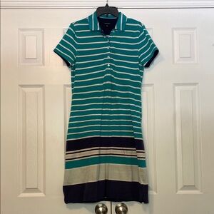 Lands' End Teal and Navy Striped Midi Dress